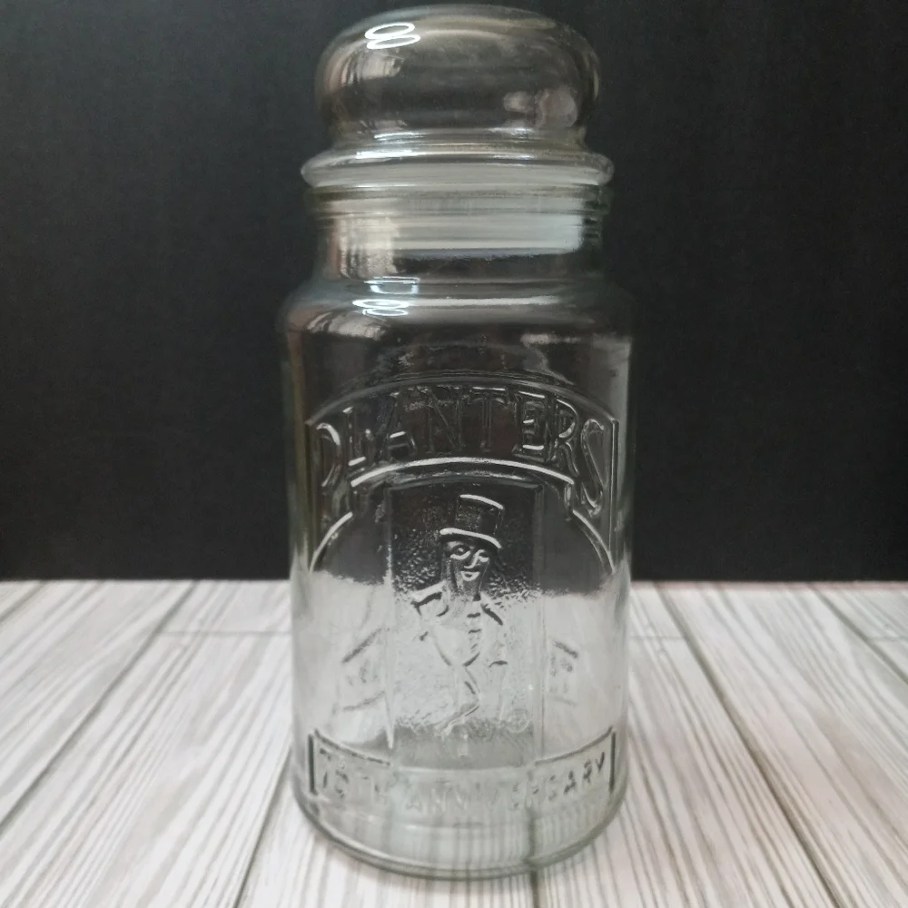 Vintage 80s Planters Mr. Peanut 75th Anniversary Glass Jar